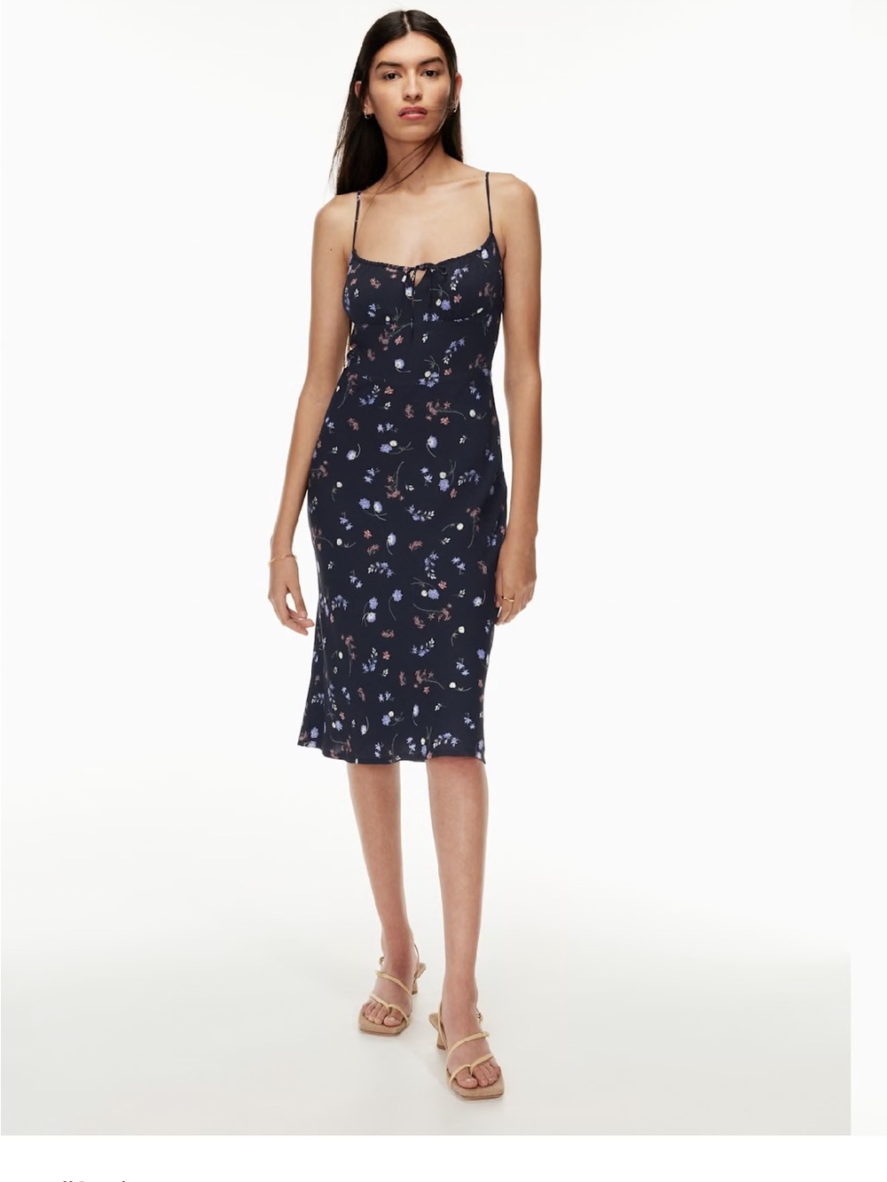 Wilfred Navy Floral Spaghetti-Strap Midi Dress